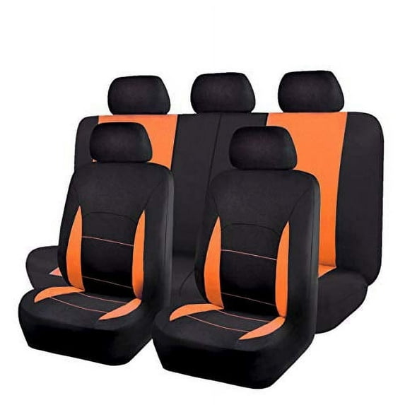 Flying Banner Orange Black Polyester Fabric, Universal Fit Cover, Seat Covers Full Set, 9 Pieces