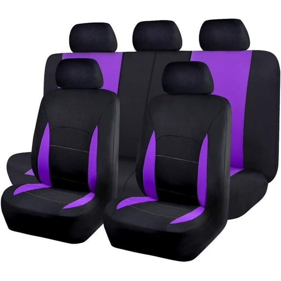 Flying Banner Universal Automotive Full Set Car Seat Covers Polyester purple and black