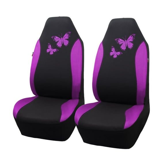 Flying Banner Universal Car Seat Covers Butterfly Front Pair High back Purple