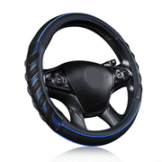 Flying Banner car Steering Wheel Cover Faux Leather Massage Universal fit 3D Honeycomb Hole Anti-Slip Sporty 15 inches (Blue Black)