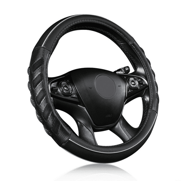 Flying Banner car Steering Wheel Cover Faux Leather Massage Universal fit 3D Honeycomb Hole Anti-Slip Sporty 15 inches (Gray Black)