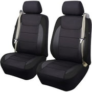 Flying Banner car seat Covers Quality Carbon Fiber Air Mesh Fabric Sport Low High Back Bucket Back Pocket Arm Rest 2 Fronts-Low Bucket-Built-in Seatbelt Compatible, Black