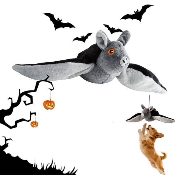 Flying Bat Dog Toy, Auto-Flapping Wings and Chirping Interactive Bat, USB Rechargeable Halloween Cat Dog Toy for Indoor Play