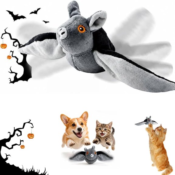Flying Bat Dog Toy for Dogs and Cats, Interactive Flapping Wings Bat Toy with Chirping Sound, Mimics Real Flying Motion for Hanging and Ground Play，3PCS