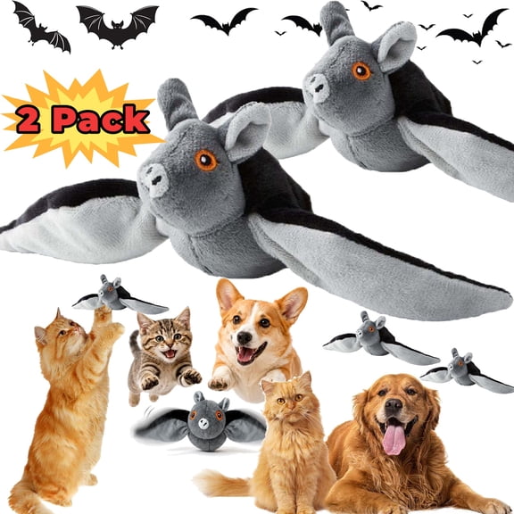Flying Bat Dog Toy, Flapping Bat Toy with Chirping Engages Cats and Dogs, Mimics Real Flying Motion, Flapping Wings Interactive Pet Toy, 2 Pack