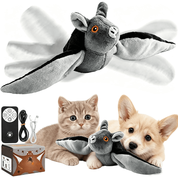 Flying Bat Dog Toy,Flapping Bird Interactive,Cute Flapping Wings Electric Teasing Interactive Chirping Bird Toys with Flappingwings