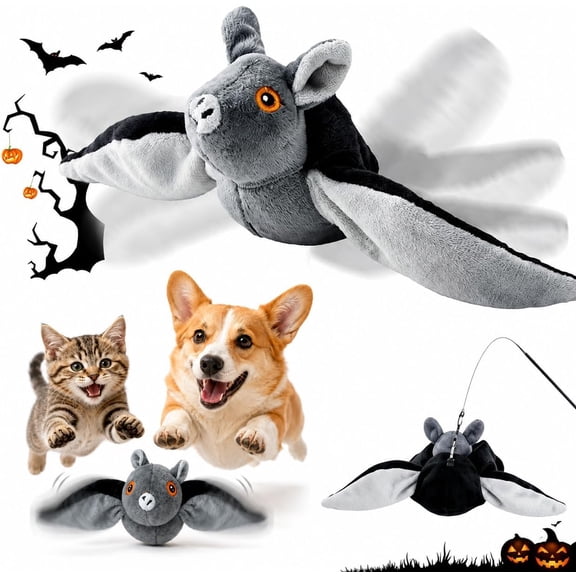 Flying Bat Dog Toy, Flying Bat Toy for Dogs, Flapping Bird Interactive Cat Toy, Cute Flapping Wings Electric Teasing Cat/Dog Toy, Hanging and Ground Play (1Pc)