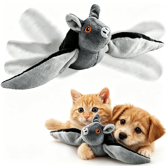 Flying Bat Dog Toy, Interactive Flapping Wing Plush Toy with 3 Play Modes and Hanging Kit for Large Medium Dogs Solo Play