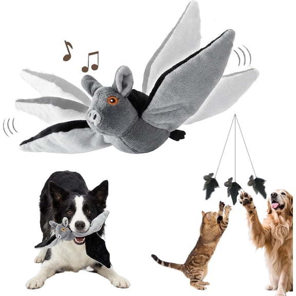Flying Bat Dog Toy, Interactive Flying Bat Toy for Dogs with Flapping Wings, Chirping Sounds, USB Rechargeable, Touch Activated, Hanging or Floor Toy for Dogs, Puppies and Cats to Reduce Boredom.3PCS