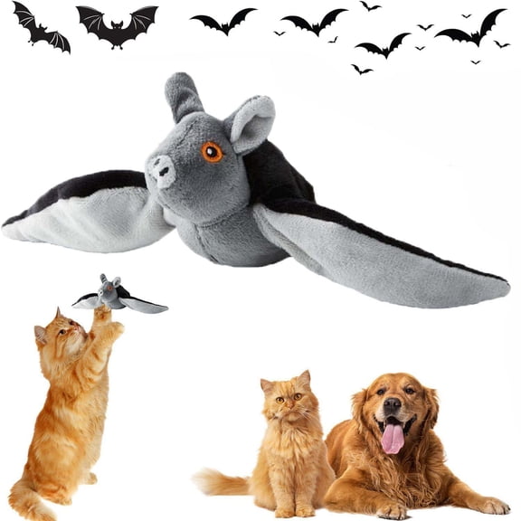 Flying Bat Dog Toy, Interactive Motion Activated Flapping Wing Plush Pet Toy with Remote Control for Halloween and Indoor Play