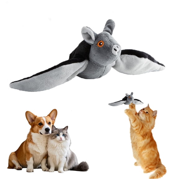 Flying Bat Interactive Cat Dog Toy Electric Flapping Wings Chirping Plush Toy Detachable USB Rechargeable Auto Motion Indoor Pet Play Toy