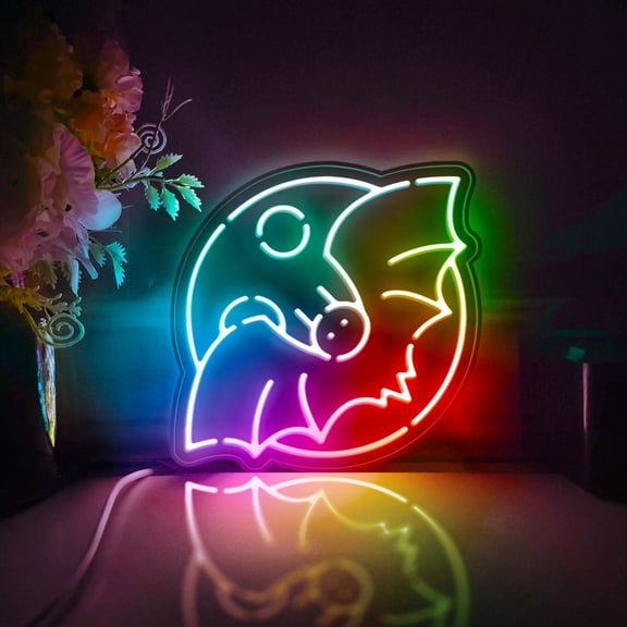 Flying Bat Led Light Box, Dimmable Neon-Like Light Signs USB Power for Wall Decor Bedroom Decoration, Color Flow Effect (WxH) 6"x6"