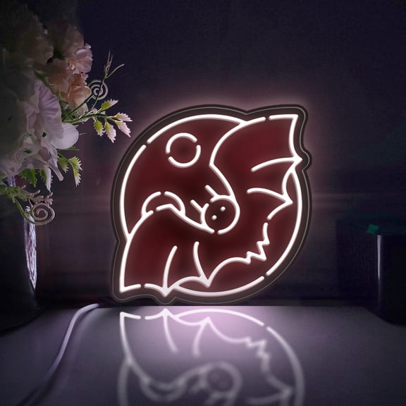 Flying Bat Led Light Box, Dimmable Neon-Like Light Signs USB Power for Wall Decor Bedroom Decoration, Static Light (WxH) 16"x16"