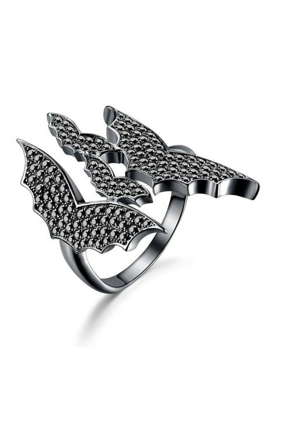 Flying Bat Statement Ring for Women Black Cz Ginger Lyne Collection