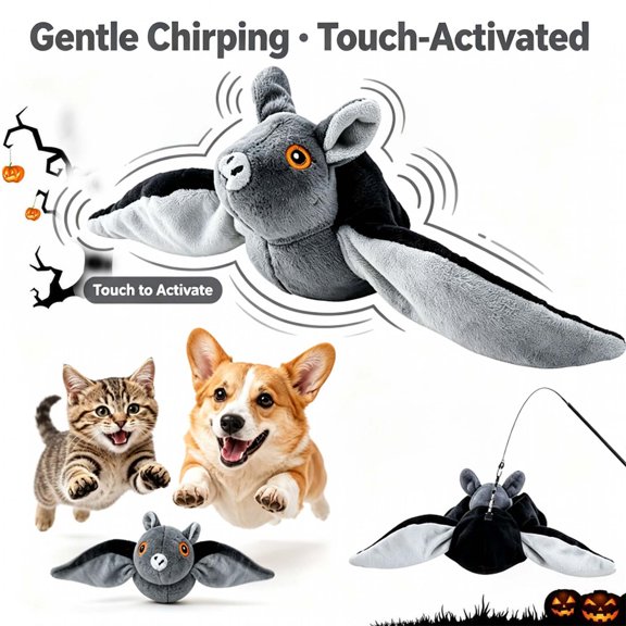 Flying Bat Toy for Dogs & Cats, Cat Toys, Flapping Wings Cute Bat, Chirping Bird Interactive Catnip Toy for Kitten or Small Dogs, Touch Activated, Rechargeable