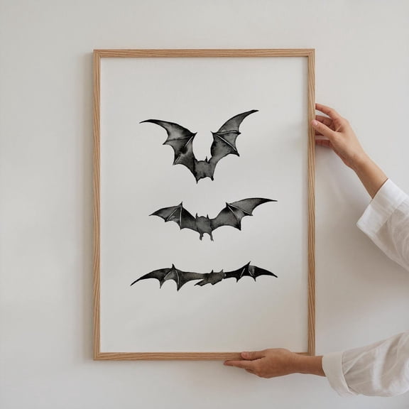Flying Bats Gothic Wall Art Decor, Stretched Canvas Size 8x12