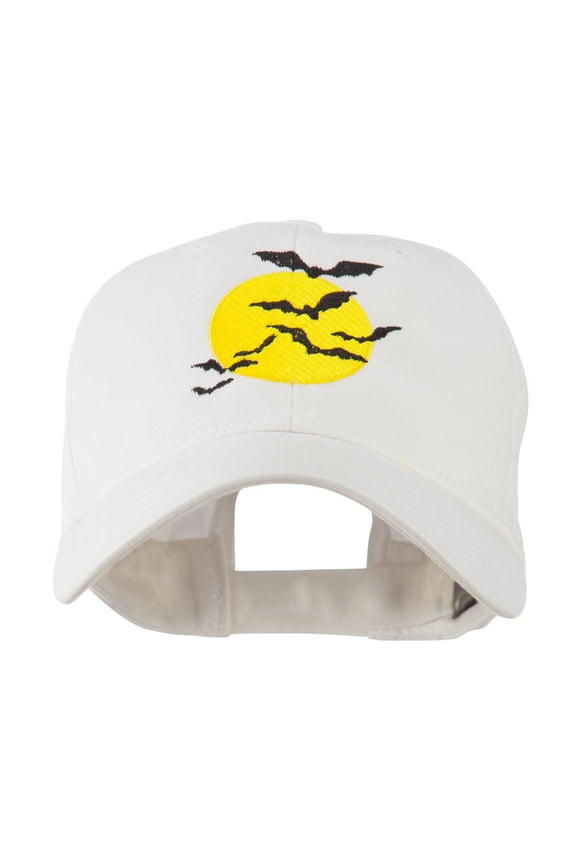 Flying Bats with Moon Embroidered Cap - White OSFM