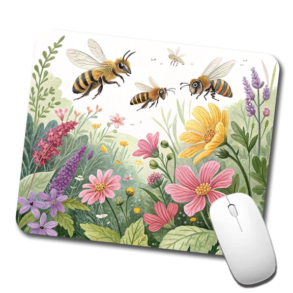 Flying Bees Flowers Mouse Pad Low Profile Gaming Mat