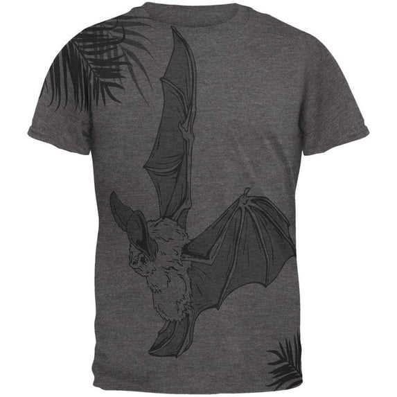 Flying Big-eared Bat Palm All Over Dark Heather Soft Adult T-Shirt - Medium