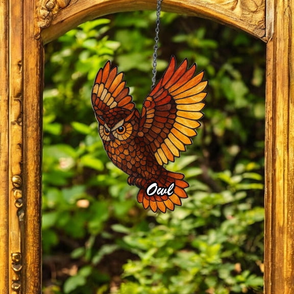 Flying Bird Art Acrylic Suncatcher Gothic Window Hanging Decor Owl Lover Gift