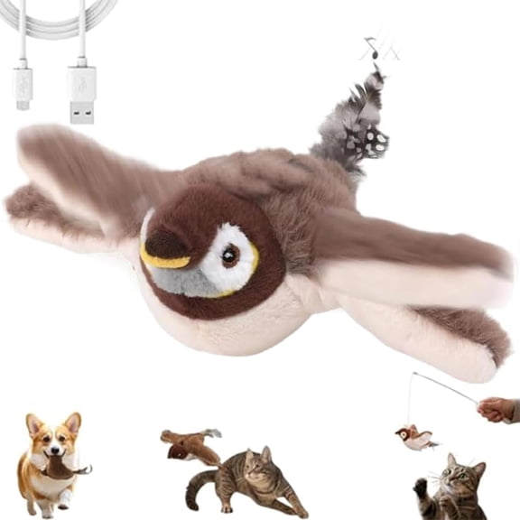 Flying Bird Cat Toy, 2026 New Simulated Chirping Flying Bird Cat Toy, Activated Kitten Interactive Cat Exercise Toys for Bored Indoor Adult Cats