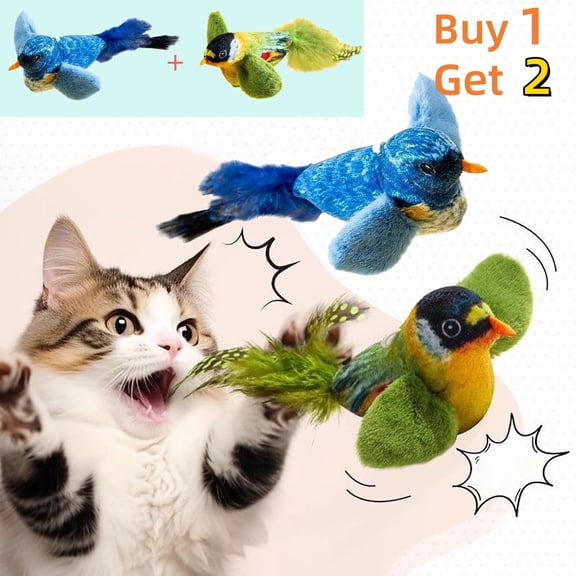 Flying Bird Cat Toy 2PC, Flapping Bird Cat Toy, FlappyChase Interactive Cat Toy, Chirping Bird Cat Toy Flapping Wing, Flying Interactive Simulation Electric Sparrow Shaking Bird, Green & Blue