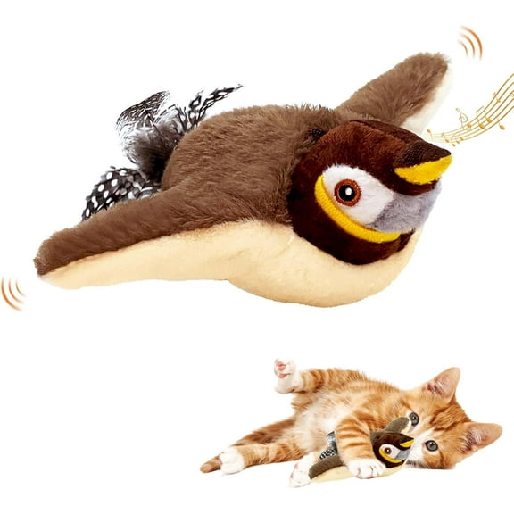 Flying Bird Cat Toy with Catnip, Rechargeable Flapping Bird Sparrow, Upgrade Flappy Bird Cat Toy Interactive Flying Bird Cat Toys for Indoor Cats, Chirping Bird Cat Toy Flapping Wings Simulated