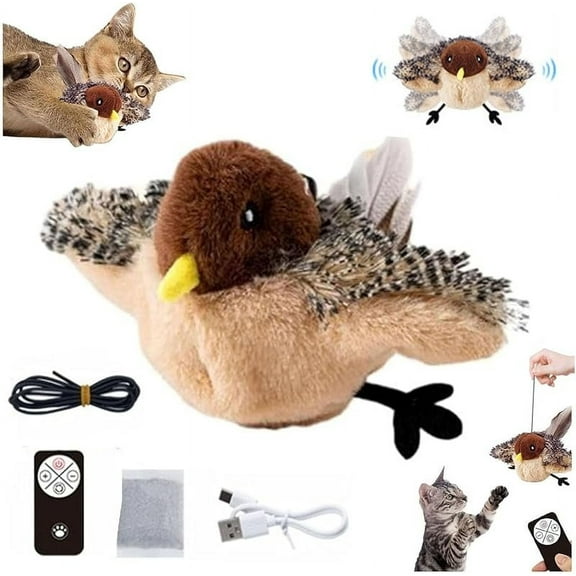 Flying Bird Cat Toy, Chirping Bird Cat Toy Flapping Wings, Flapping Bird Cat Toy, Simulated Chirping Bird Cat Toy, Flying Bird Cat Toys for Indoor Cats, Cat Bird Toy with Feather Tail (1PCS-B)