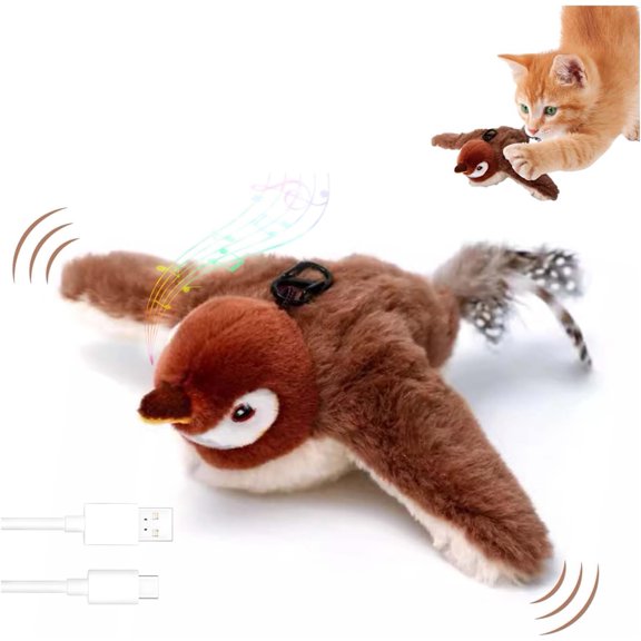 Flying Bird Cat Toy with Chirping Sound & Flapping Wings, 2026 Interactive Motion-Activated Plush Bird Toy for Indoor Cats, Stimulates Hunting Instincts