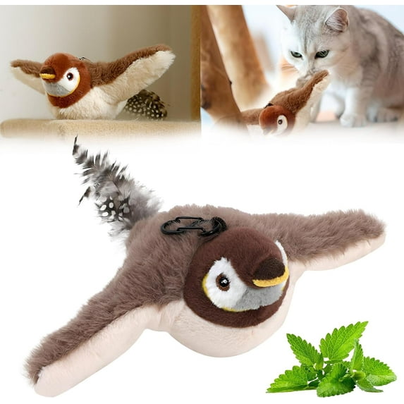 Flying Bird Cat Toy, Interactive Chirping Toy, 2025 New Interactive Toy, Flying Toys for Indoor Cats, Toy for Cats, Cat Toy Bird That Flaps (Sparrow Brown)