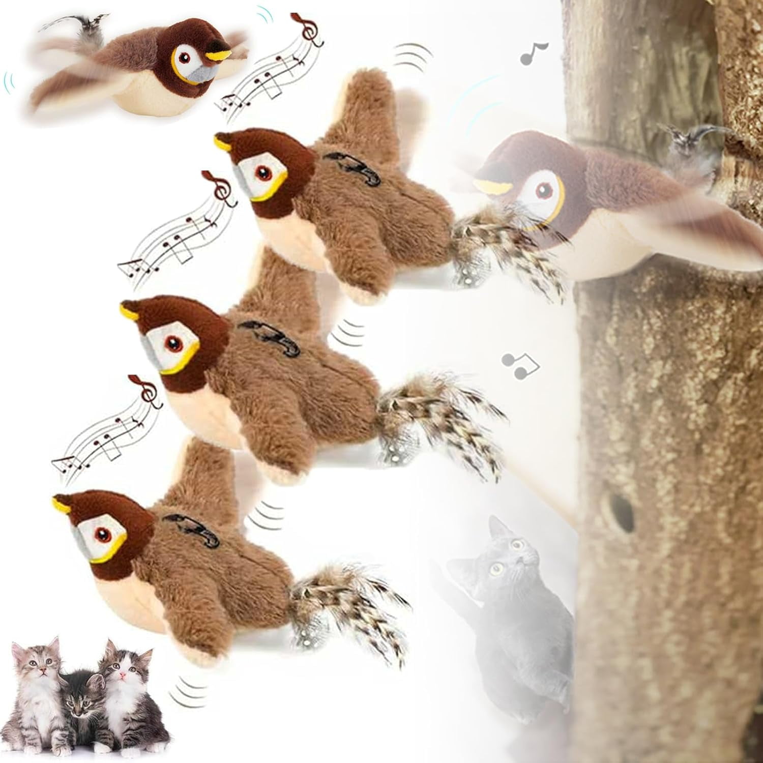 Flying Bird Cat Toys, 2026 Upgrade Interactive Chirping Flying Bird Cat Toy, Chirping Bird Cat Toy Flapping Wings, Flying Interactive Simulation Electric Cat Toy