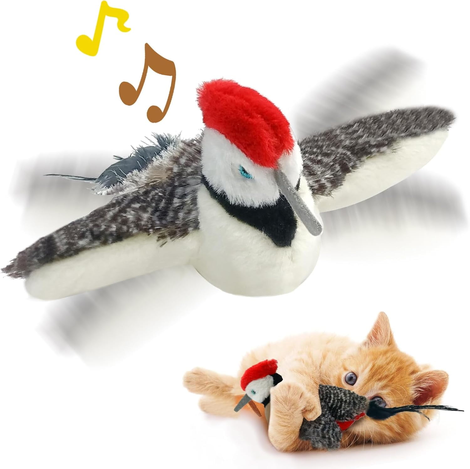 Flying Bird Cat Toys, Interactive Flapping Motion with Chirping Sounds, Rechargeable Realistic Bird Toy for Indoor Cats, Encourages Natural Hunting Instincts