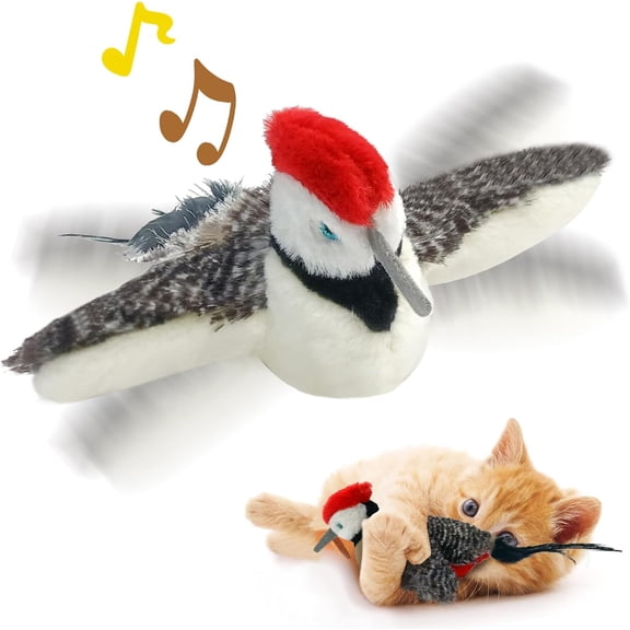 Flying Bird Cat Toys, Interactive Flapping Motion with Chirping Sounds, Rechargeable Realistic Bird Toy for Indoor Cats, Encourages Natural Hunting Instincts
