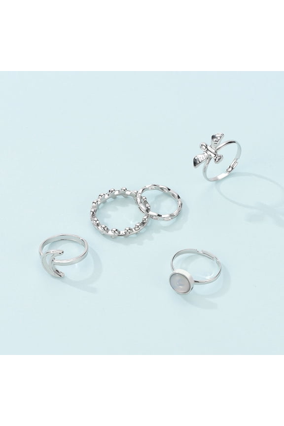 Womens Ring Set Flying Bird Shape Alloy Rings Electroplated Silver Celestial Moonlit Design Jewelry Five Piece