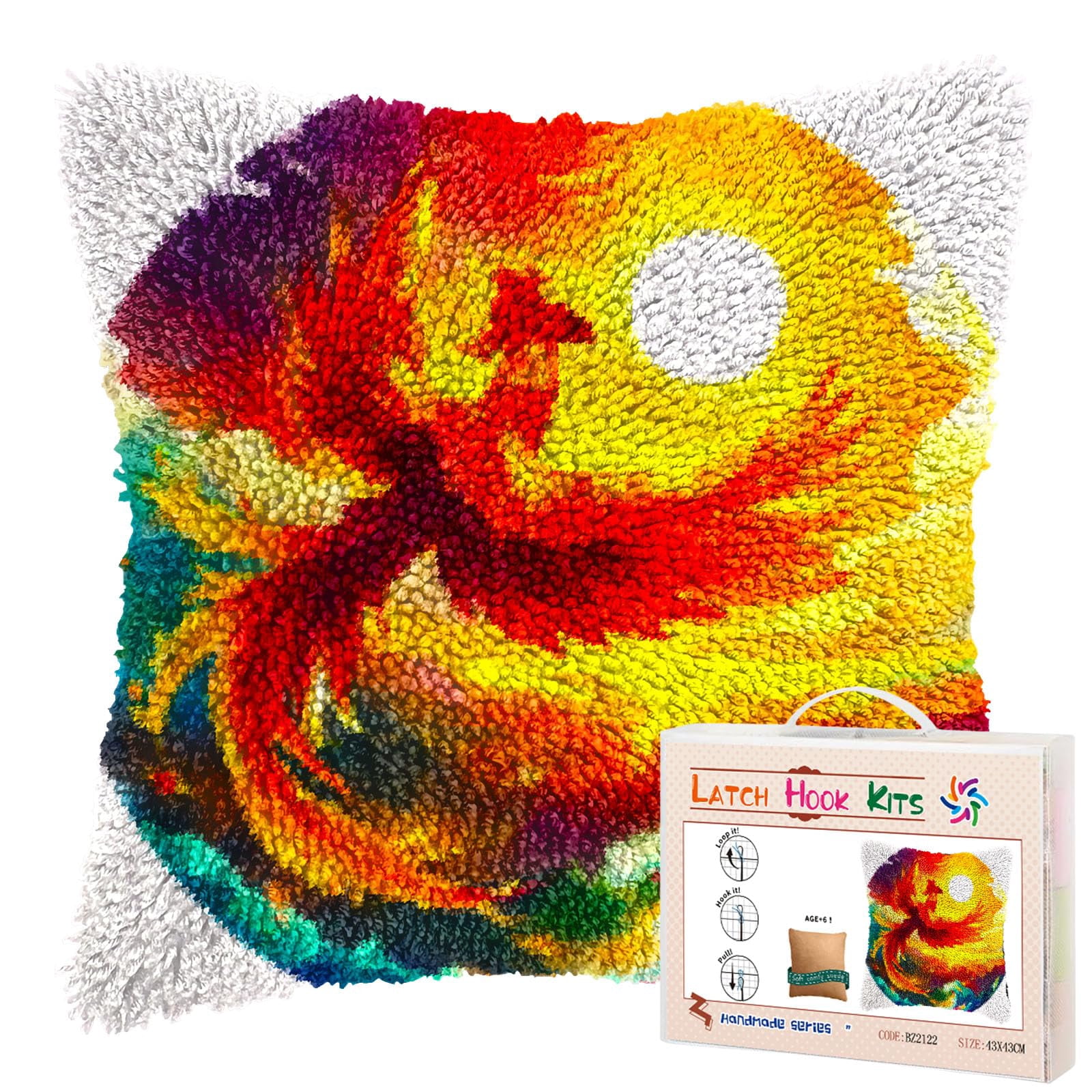 Flying Bird under Sunset DIY Latch Hook Pillow Kits for Adults Printed Pillowcase Crochet Yarns Hooking Handmade Pillow Cover Cushion for Home Sofa Decoration 17x17inch