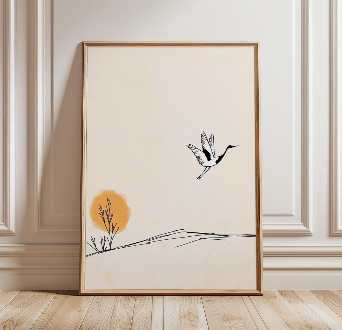 Cocketeil Flying Flying Bird Wall Art Print, Crane Landscape Artwork, Minimal Nature ...