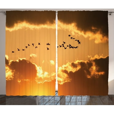 Ambesonne Bird Curtains 2 Panel Set, Flyingt Sunset Freedom, 108" x 90", Brown Yellow