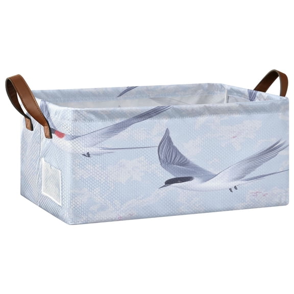 Flying Birds Design Open Home Storage Bins Foldable Metal Frame Shelf Baskets 16.9x11.4x7.7in Water-Resistant