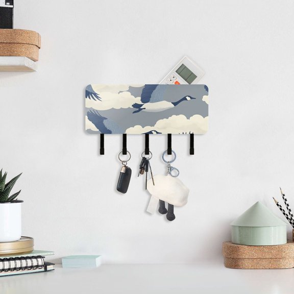 Flying Birds Key Holder for Wall Mail Holder Organizer with 5 Key Hooks Wall Mount Key Rack with Shelf