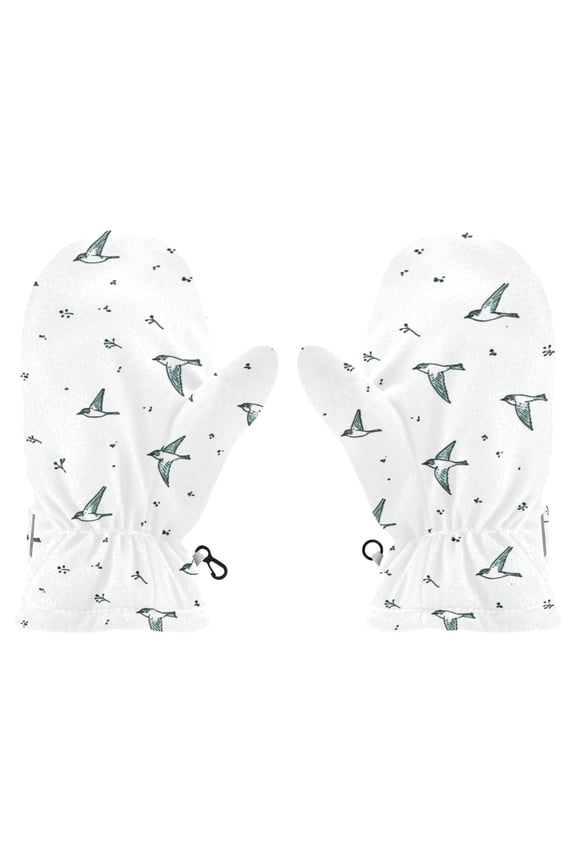 Flying Birds Pattern Cold Weather Mittens Cozy Gloves with Adjustable Fit Perfect for Outdoor Fun