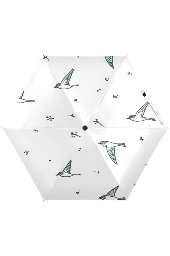 Flying Birds Pattern Umbrellas for Sun Auto Open Close UV50+ Waterproof 5-Fold Compact Fiberglass Frame