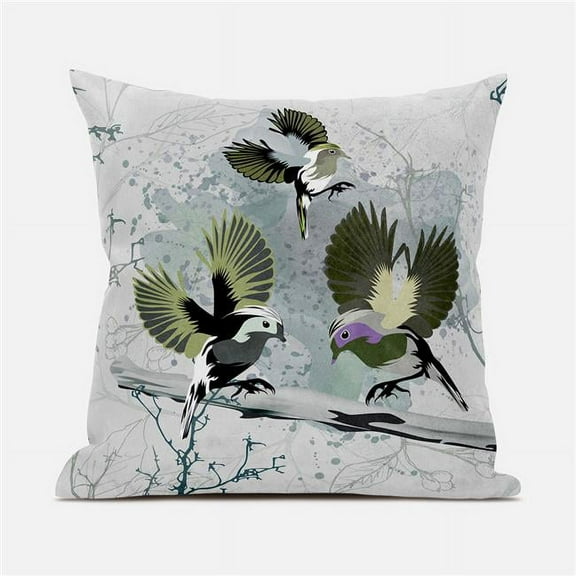 Flying Birds Throw Pillow with Removable Cover in Olive Green Off-White 18x18