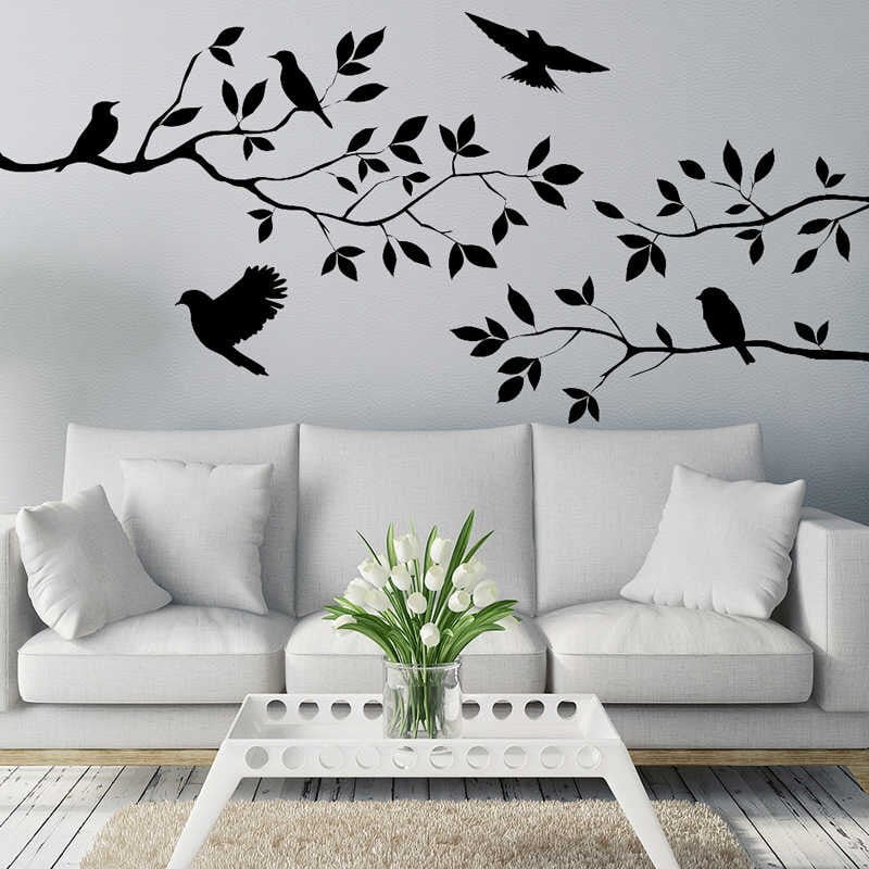 Flying Birds Tree Branches Wall Sticker, Art Decal Poster For Home ...