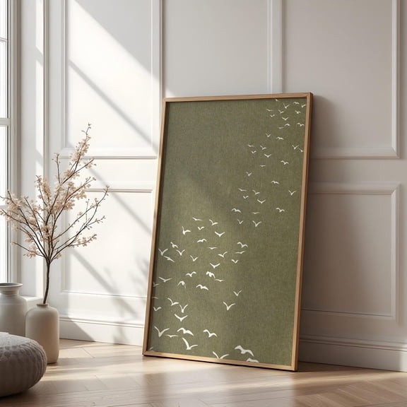 Flying Birds Wall Art, Flock Of Birds Wall Art Print, Minimalist Bird Wall Art, Sage Green Neutral Wall Decor, Nature Wall Art