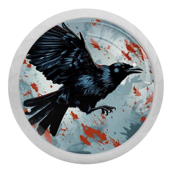 Flying Black Crow Crystal Glass Drawer Knob Pull Ergonomic 30mm Circle Glowing Furniture Cabinet Handle for Kitchen Dresser Cupboard Wardrobe