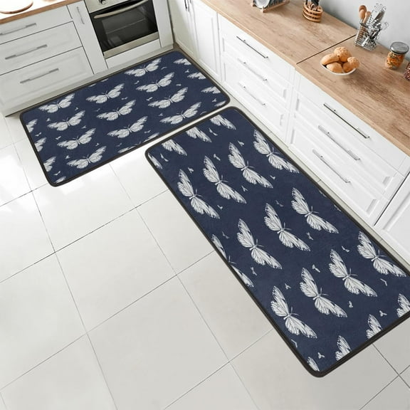 Flying Butterflies Kitchen Mat Set of 2, Non Slip Kitchen Mats and Rugs for Floor, Soft Anti Fatigue Farmhouse Kitchen Floor Mat for Kitchen Sink Office Laundry, Butterfly