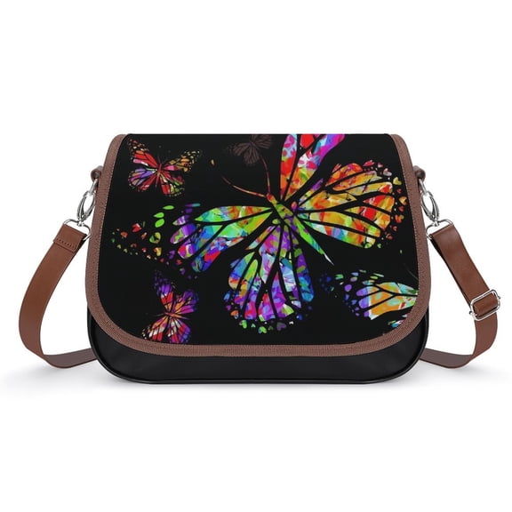 Flying Butterflies Watercolor Vintage Crossbody Bag for Women Medium Leather Hobo Bags Shoulder Bag Classic City Leather Satchels