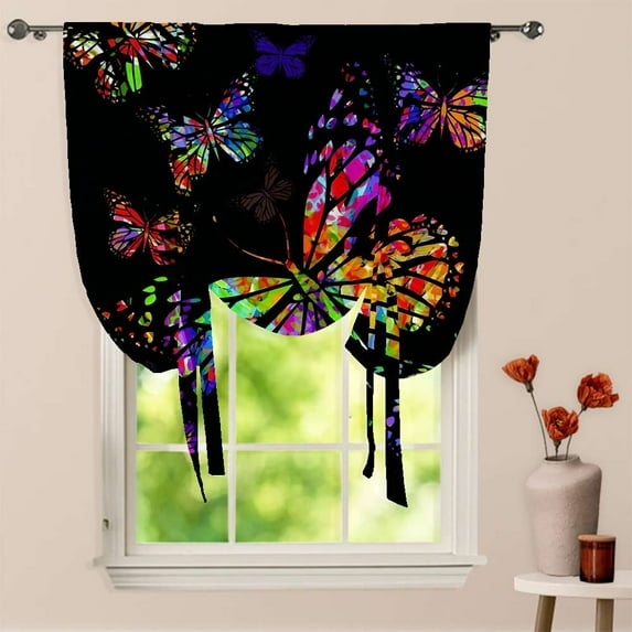 Flying Butterflies Watercolor Window Curtain for Living Room Roman Curtain Kitchen Tie-up Curtains Adjustable Drapes