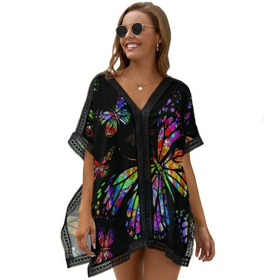 Flying Butterflies Watercolor Women's Swimsuit Coverup Summer Beach Cover Up Bathing Suit Dress