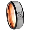 thumbnail image 1 of Flying Butterfly 8MM Beveled Edge Gray And Rose Gold Tungsten Ring, 1 of 2